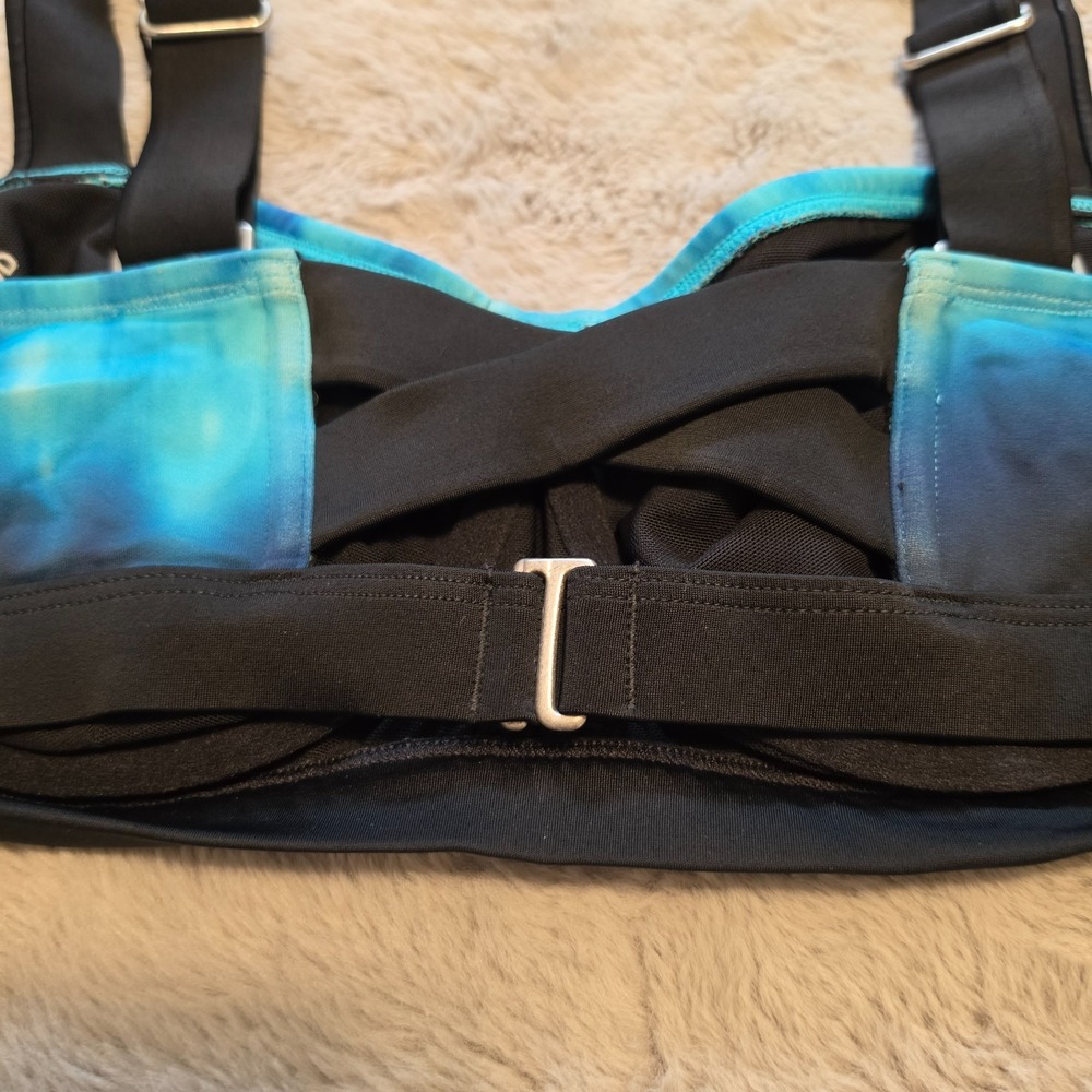 Athleta Tie Dye Ombre Blue Black Sports Bra Bikini Top 34 D/DD - Picture 5 of 6